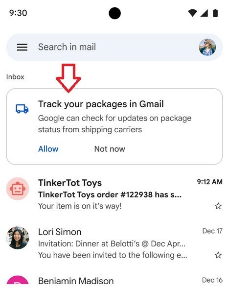 Mantenha os olhos abertos para esta caixa na sua caixa de entrada do Gmail, que permitirá que você opte por esse recurso - o Google adicionará um recurso de rastreamento de pacotes extremamente útil ao aplicativo do Gmail
