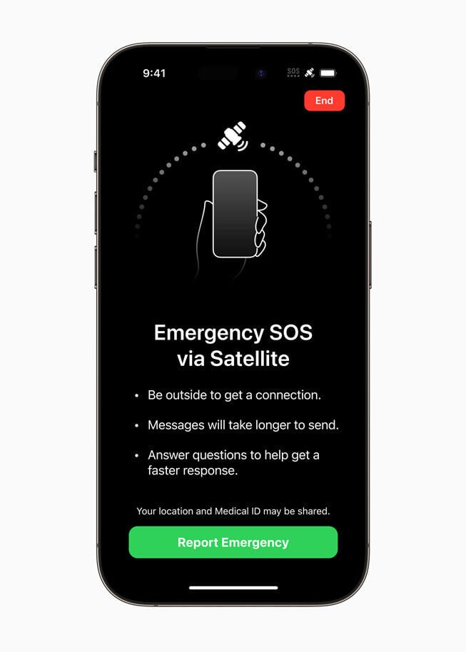 iPhone 14 Emergency SOS feature.