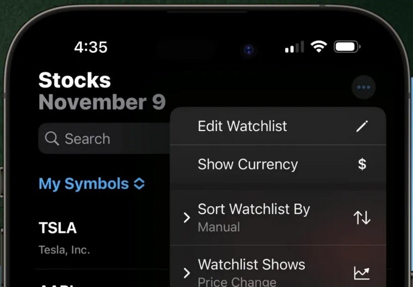 No iOS 16.2, os usuários poderão classificar as ações que rastreiam no aplicativo Bolsas por diferentes métricas.  Crédito de imagem 9to5Google - Bull market para usuários de iPhone!  Atualização para iOS 16.2 traz novos recursos para o aplicativo Stocks