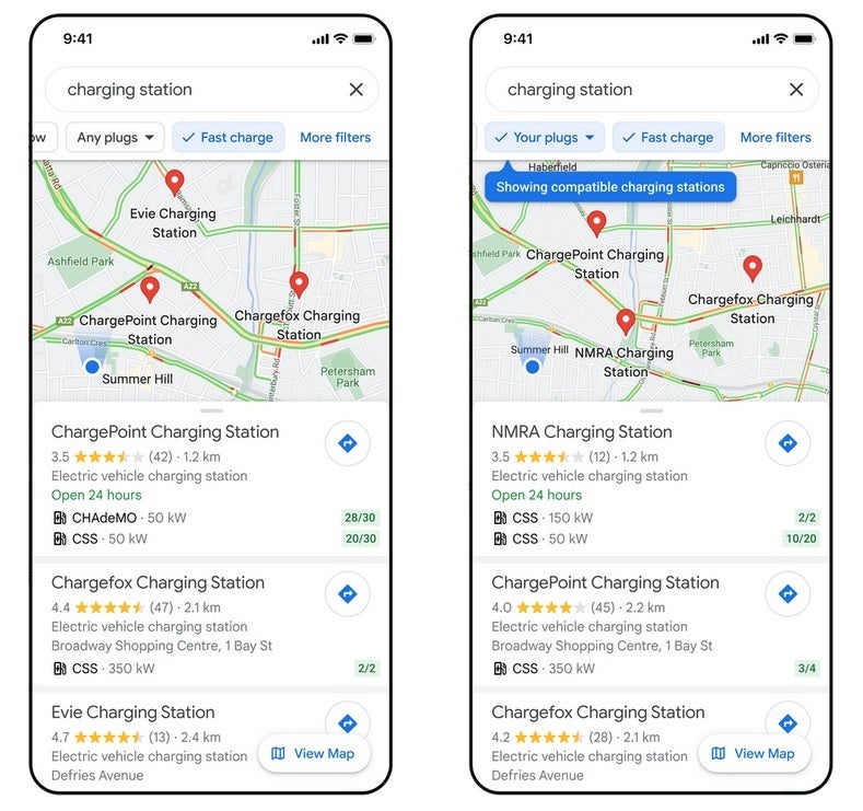 Google Maps puede ayudarlo a encontrar lugares que cargarán su EV rápidamente: Google detecta los próximos cambios en Google Maps, incluidos "Buscar con vista en vivo"