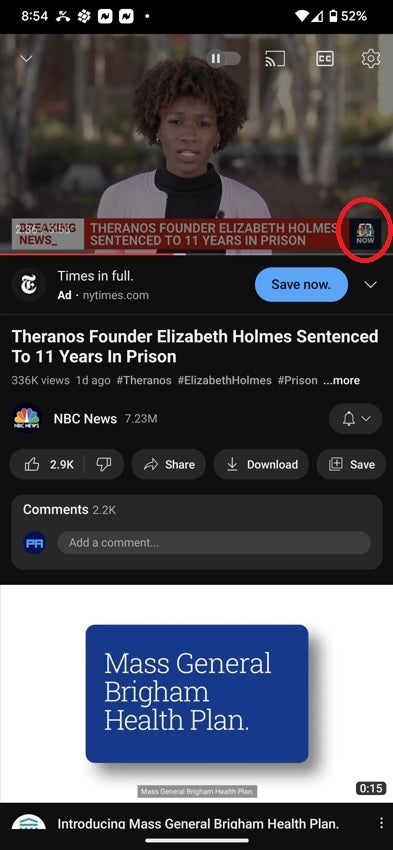 Pressing the white outline of a box on the bottom right of the YouTube display (inside the circle) will move the video into landscape mode - Auto-rotate, tap-to-wake, and more features stop working on the Pixel 6, Pixel 7