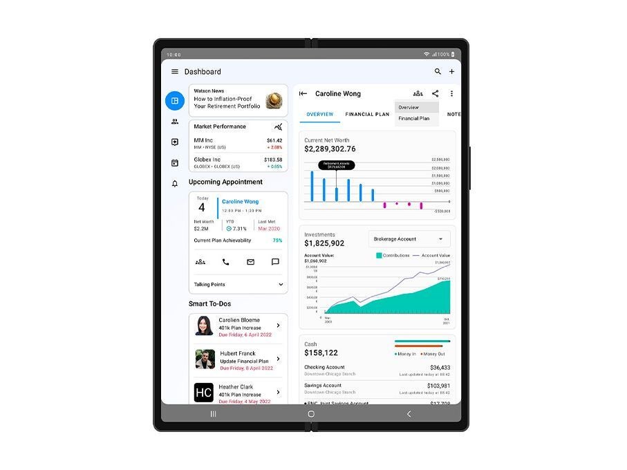 This dashboard offers a detailed overview of data for financial advisors. - Samsung reports rising interest in Galaxy Fold 4 phones from enterprise partners