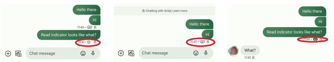 Indicators for sent, delivered, and read RCS messages. Image credit Android Police - Google changes some chimes for its RCS powered Messages app for Android
