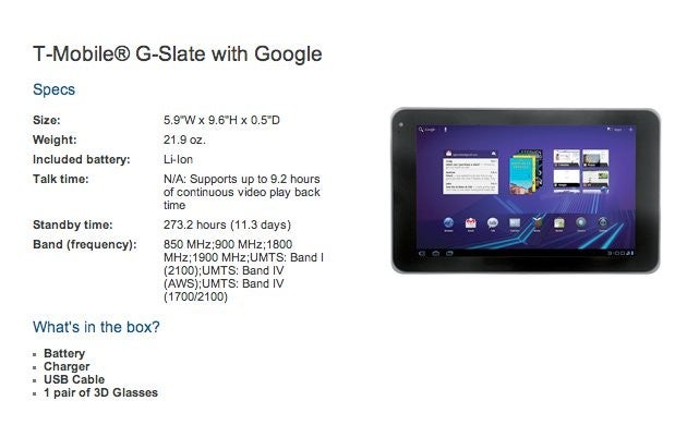 A pair of red &amp; blue 3D glasses will be included with the T-Mobile G-Slate