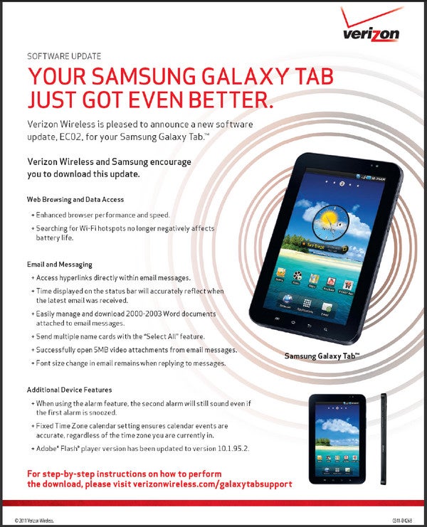 Verizon's Samsung Galaxy Tab receives an update, but it's not Android 3.0 Honeycomb