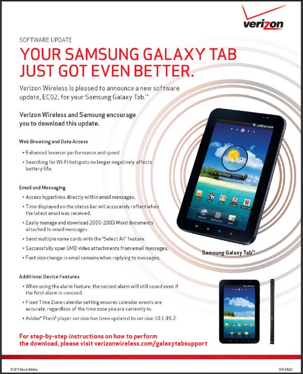 Verizon&#039;s Samsung Galaxy Tab receives an update, but it&#039;s not Android 3.0 Honeycomb