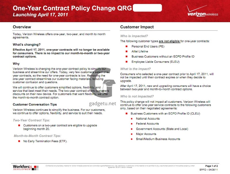 Verizon nixes the one-year contract option from April 17th