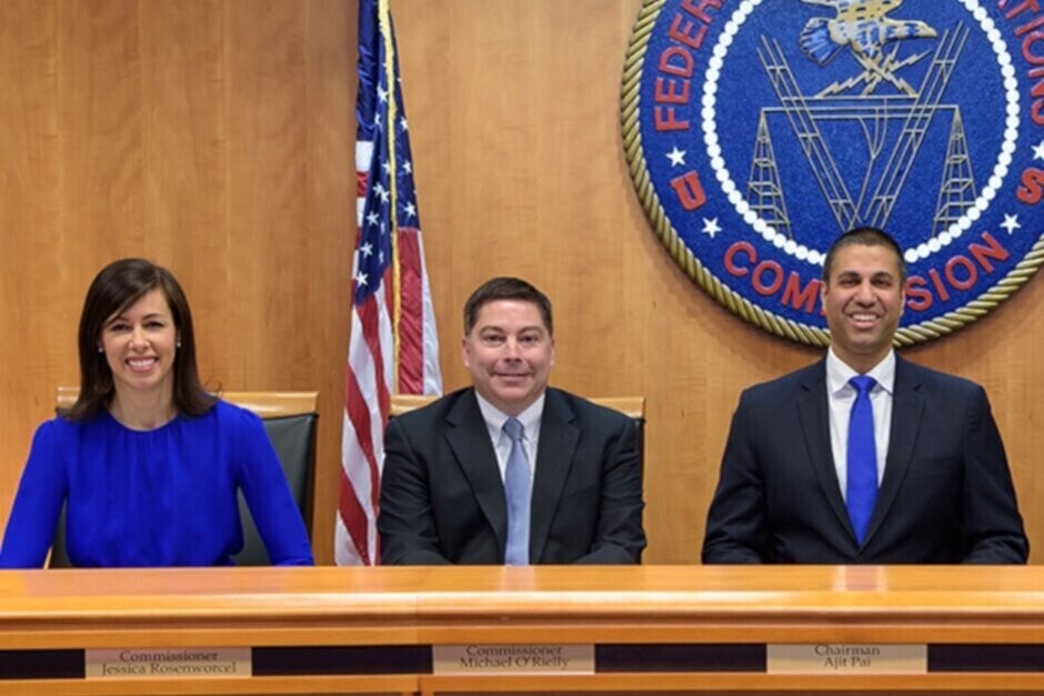 Former FCC Chairman Ajit Pai, at far right, helped the agency remove net neutrality from the books - Here's why former football star Herschel Walker controls the future of net neutrality