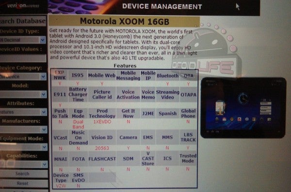 Leaked screen shot indicates that a 16GB version of the Motorola XOOM is on the way
