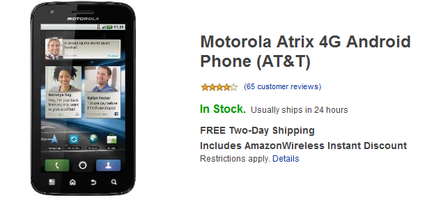 This weekend, Amazon is selling &quot;The world's most powerful smartphone&quot;, the Motorola ATRIX 4G, for just $49.99 - Motorola ATRIX 4G just $49.99 from Amazon this weekend