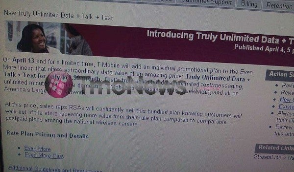 A leaked screenshot shows that T-Mobile is expected to introduce &quot;Unlimited&quot; plans on April 13th - T-Mobile to introduce unlimited plans on April 13th?