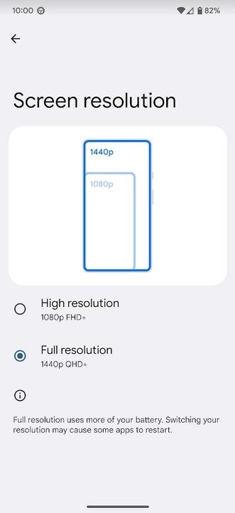 Pixel 6 Pro users can now drop the screen resolution down to 1080p to save battery life - Pixel 6 Pro gets battery-saving Pixel 7 Pro feature with the latest Beta update