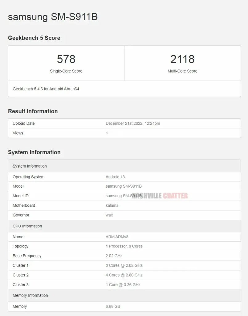 New GeekBench listing for the Samsung Galaxy S23 (model&amp;nbsp;SM-S911B) - Yet another Galaxy S23 Geekbench listing pops up to fill in the spec sheet puzzle