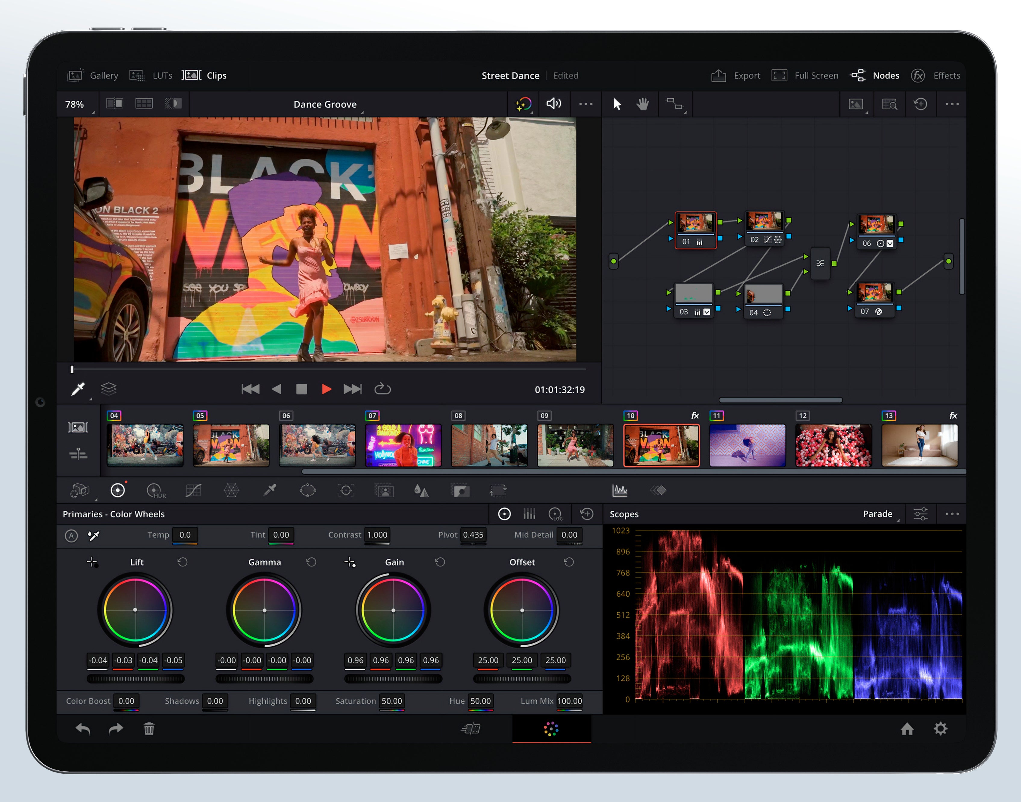 Behind every bit of this busy interface is a powerful editing tool. - High-end video editing app DaVinci Resolve for iPad is now available for free