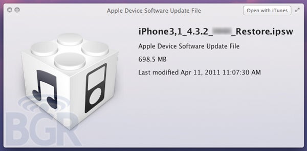 While the link pictured above is for the Apple iPhone, iOS 4.3.2 for the iPad 2 is expected to repair some bugs on the Verizon version of the tablet - Apple&#039;s iOS 4.3.2 upgrade will fix issues with the Verizon version of the iPad 2