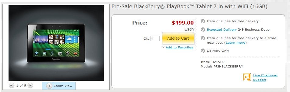 Staples is now accepting pre-orders for the BlackBerry PlayBook on their web site