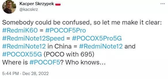 Redmi K60 pourrait arriver en Europe sous le nom de Poco F5 Pro, selon un leaker polonais