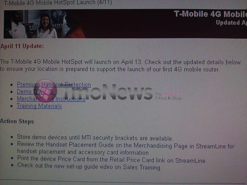 Leak shows that the T-Mobile 4G Mobile Hotspot is planned to launch on April 13th