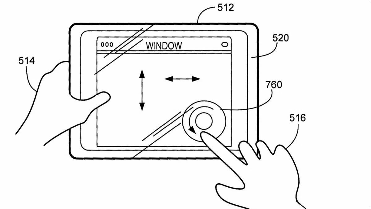 L'un des dessins de brevet démontrant la fonctionnalité de la molette cliquable - Apple considérait les iPads à molette cliquable dans le passé, révèle un ancien brevet