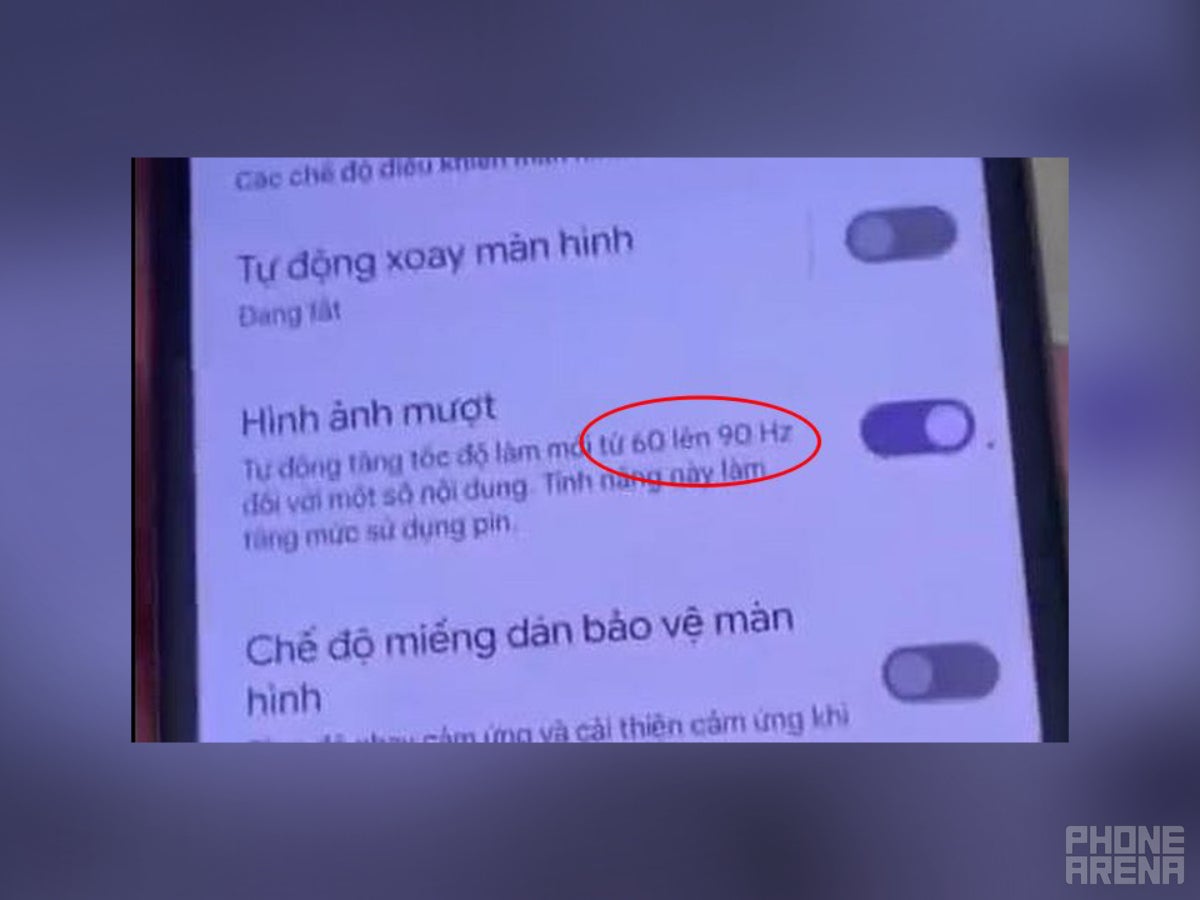 Even through the heavy blur, the 90 hz option is visible in the Display settings. - A Pixel 7a video leaked and it confirms a 90Hz refresh rate