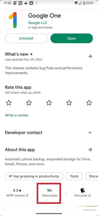 The Google One app has been downloaded over one billion times on Android devices - The Android version of the Google One app reaches a major milestone