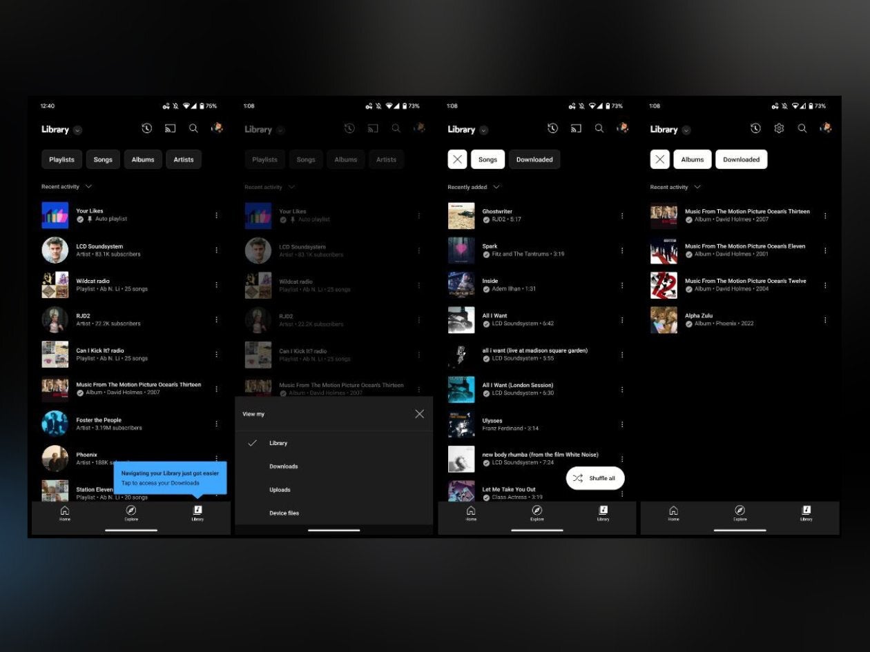 A quick overview of the new UI, as showcased by 9to5 Google. - Your YouTube Music Library finally got that promised redesign