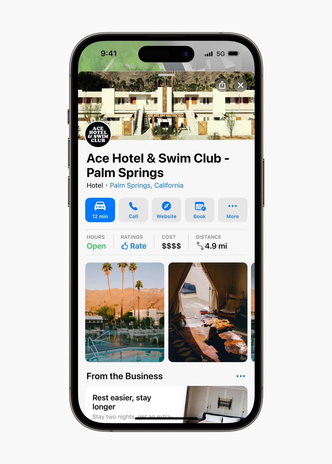 Buttons below the name of the business allow users to book a hotel room directly from the place card - Apple adds an exciting new feature to Maps that will greatly help consumers get things done