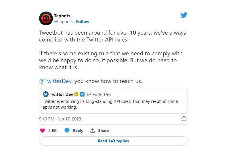 The Tweetbot guys seem perplexed... - Musk shuts down Twitter&#039;s third-party apps