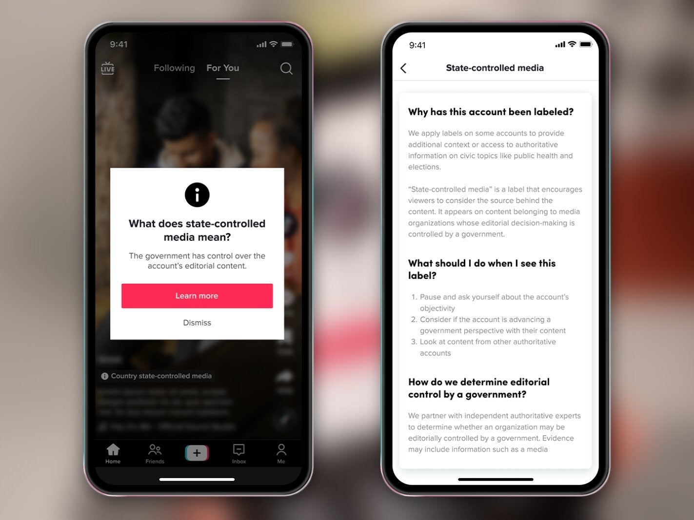 An example screenshot of how users will be able to get informed on this change. - TikTok starts labeling accounts that have anything to do with the government
