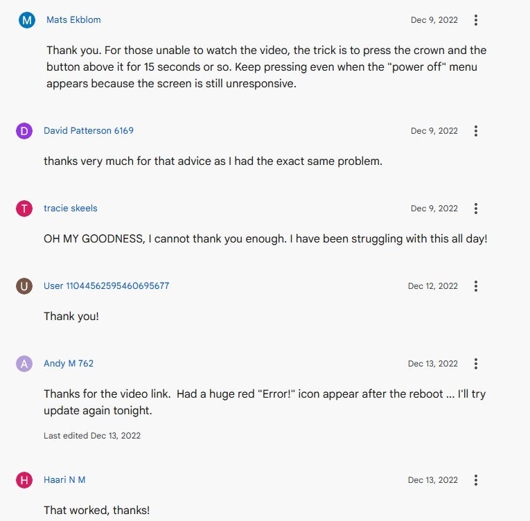 Pixel Watch owners say thanks for a post that explains how to unfreeze the Pixel Watch following the December update - If your Pixel Watch screen froze after the January update, here's the cure