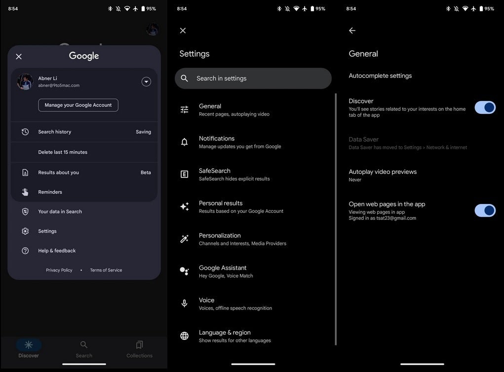 More changes for the Google app. Image credit 9to5Google - The Google app and account switcher get Material You makeovers