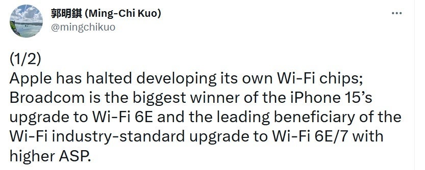 Top analyst Kuo says that Apple will continue to use Broadcom's combo chips for Wi-Fi and Bluetooth connectivity - Kuo says Apple stops work on its Wi-Fi/Bluetooth chip to focus on 3nm Apple Silicon