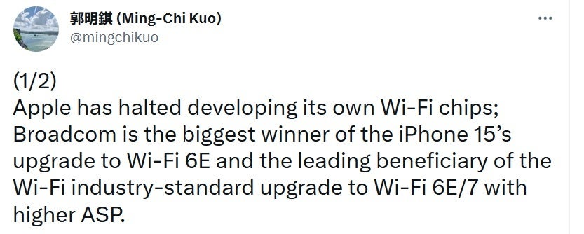 Top analyst Kuo says that Apple will continue to use Broadcom&#039;s combo chips for Wi-Fi and Bluetooth connectivity - Kuo says Apple stops work on its Wi-Fi/Bluetooth chip to focus on 3nm Apple Silicon