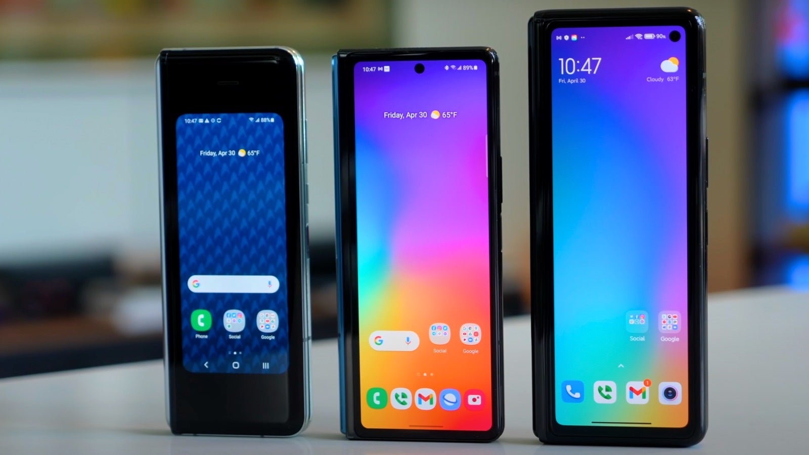 From left to right - Galaxy Fold, Galaxy Z Fold 2, Xiaomi Mix Fold.  Image courtesy of Michael Fisher.  - The "boring" iPhone won!  Not buying an Android phone ever again - unless it can fold in half