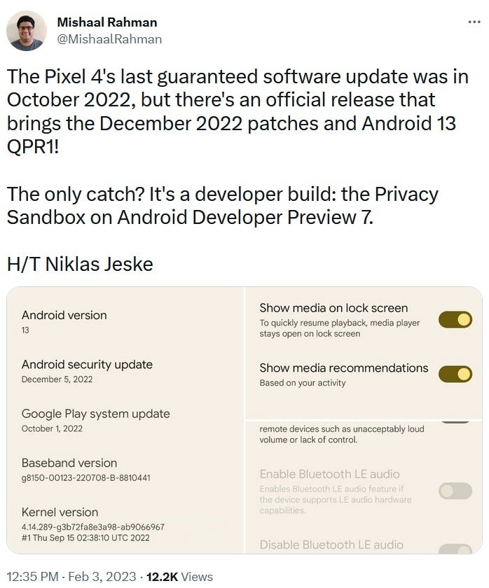 Google has pushed out a new software update to the Pixel 4 targeted to developers only - Google releases surprise software update for the Pixel 4 with one major caveat