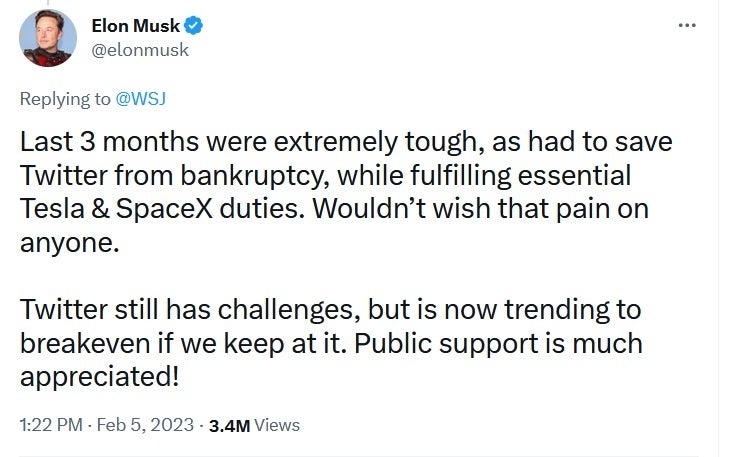 Musk mengklaim telah menyelamatkan Twitter dari kebangkrutan dan memiliki situs media sosial di jalur yang solid - Musk mengklaim telah menyelamatkan Twitter dari kebangkrutan dan tinta merah