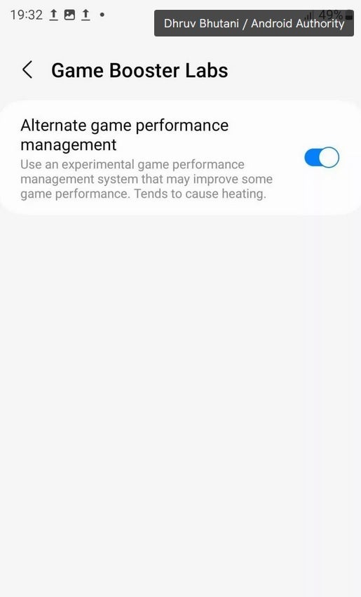 This appears to be a toggle allowing Galaxy S23 series users to enable or disable Sammy&#039;s Game Optimizing Service - Galaxy S23 series users will be able to disable CPU, GPU throttling while playing games