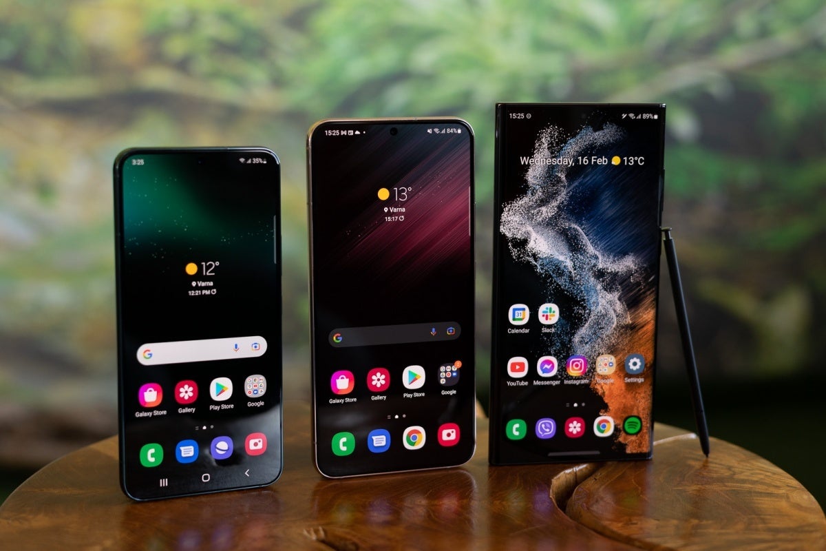 Galaxy S22, S22 Plus, and S22 Ultra (left to right). - Samsung&#039;s pricey Galaxy S23 series is off to a flying start in one key market