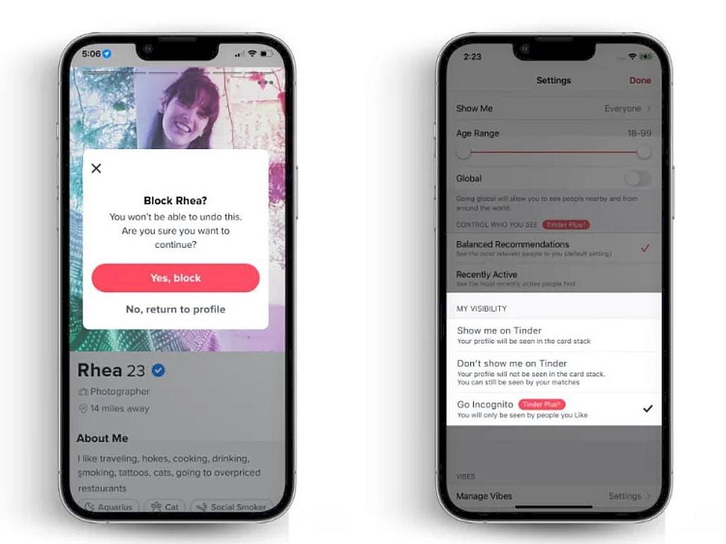 Contoh cepat dari beberapa fitur baru.  - Tinder memperkenalkan fitur keamanan untuk membuat pengalaman kencan online lebih nyaman