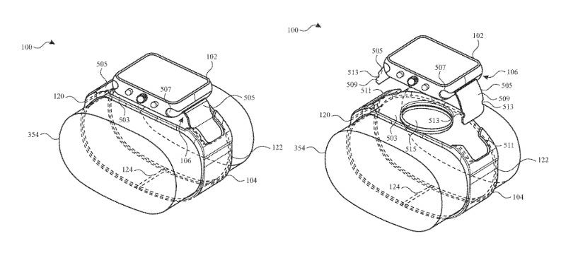 Image from the patent showing how a camera on the bottom of the Apple Watch would be accessed by users - Apple receives a patent for an intriguing new camera system for the Apple Watch