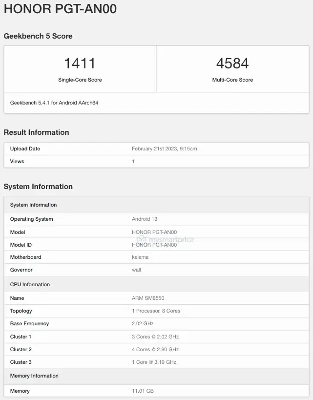 Honor Magic 5 visits Geekbench with Snapdragon 8 Gen 2 and 12GB of RAM ahead of official release