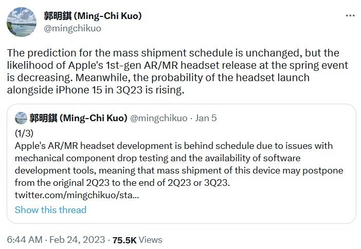 Kuo tweets that the Reality Pro might be released alongside iPhone 15 line - Apple's latest and coolest product could be released at the same time as the iPhone 15 line