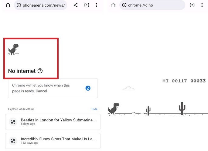 The Dinosaur game on the Android Chrome app - No internet or Wi-Fi? Google included a hidden game in Chrome to keep you entertained
