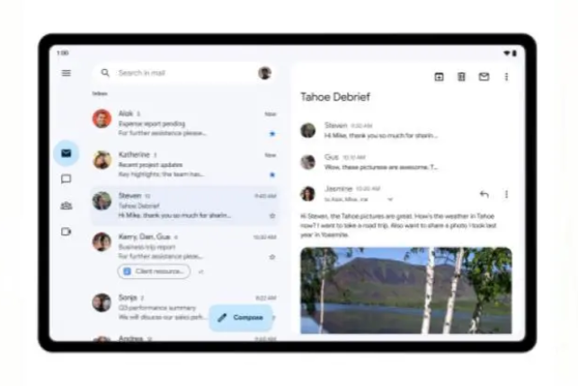 Gmail en tabletas Android: la interfaz de Gmail está optimizada para teléfonos plegables como el Galaxy Z Fold 4