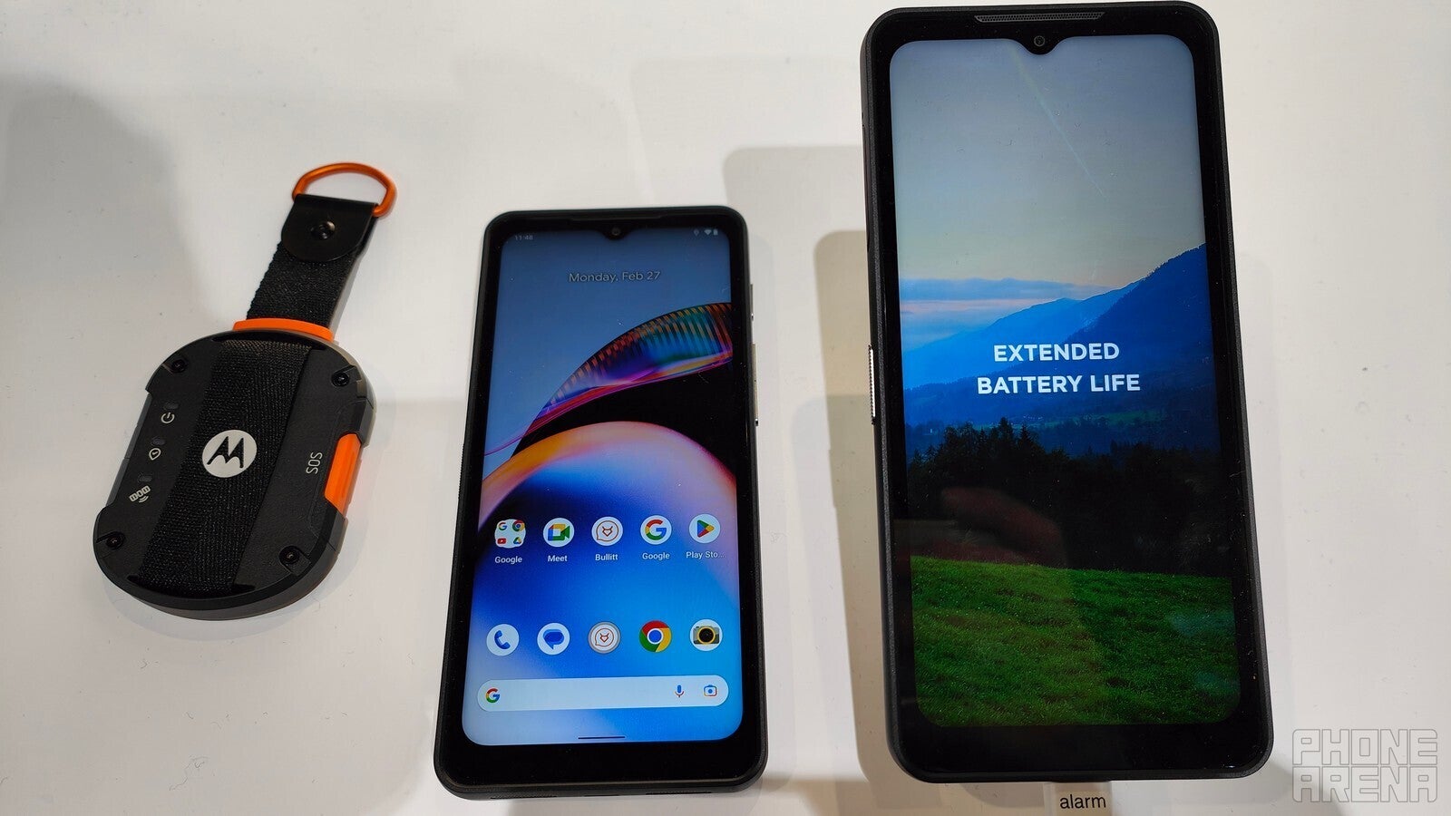 The Defy 2 and the Satellite Link standalone gadget at MWC 2023 - The new Motorola Defy 2 rugged phone is all about satellite messaging