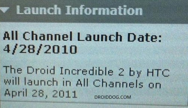 This leaked screenshot of Verizon correspondence suggests an April 28th launch date for the HTC Droid Incredible 2 - Leaked screenshot points to April 28th launch date for Verizon&#039;s HTC Droid Incredible 2