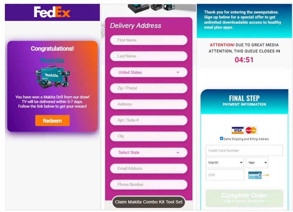Fake text from FedEx says that you've won a prize and they need your address and credit card info to deliver it - Fake texts and email from "Apple" and two other firms aim to steal your credit card and banking info