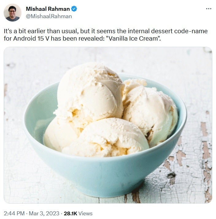 Android 15 V will be known internally as Vanilla Ice Cream - Android 15 will be a plain vanilla release