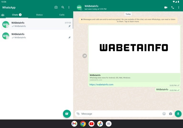 Source - Wabetainfo - WhatsApp for Android is beta testing split view on tablets