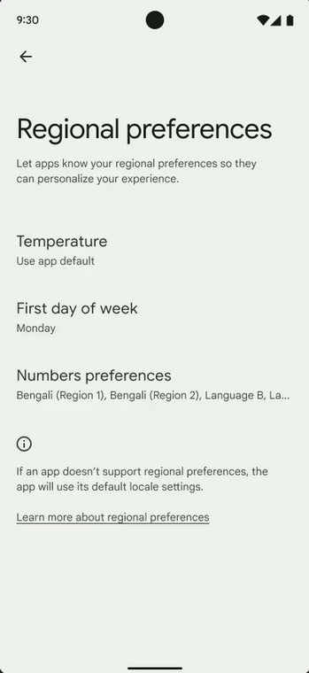 In Android 14DP2, a new page allows users to set certain regional preferences - Android 14 beta program is a step closer after Google&#039;s actions